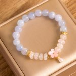 Buddha Stones Aquamarine White Agate Pearl Abacus Beads Flower Healing Bracelet Bracelet BS 5