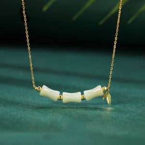 Buddha Stones 925 Sterling Silver Hetian Jade Bamboo Fu Character Prosperity Necklace Pendant Bracelet Bracelet Necklaces & Pendants BS Hetian Jade Necklace