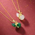 Buddha Stones Cyan Jade Gourd Lotus Leaf Abundance Pendant Necklace Necklaces & Pendants BS 2