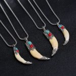 Buddha Stones Imitation Wolf Tooth Titanium Steel Balance Necklace Pendant Necklaces & Pendants BS 1