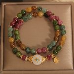 Buddha Stones Natural Multicolored Tourmaline Positive Jade Flower Double Wrap Bracelet Bracelet BS 1