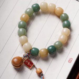 Buddha Stones Natural Gradient Bodhi Seed Wisdom Wooden Fish Drum Charm Bracelet Bracelet BS Bodhi Seed(Wisdom♥Wake Up)(Wrist Circumference 14-16cm)