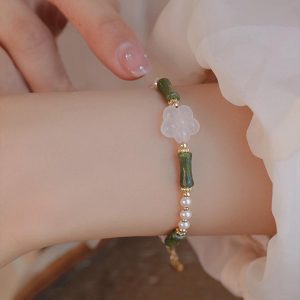 Buddha Stones Peridot Bamboo Flower Agate Pearl Peace Bracelet Bracelet BS Peridot(Love♥Loyalty)(Wrist Circumference 14-16cm)