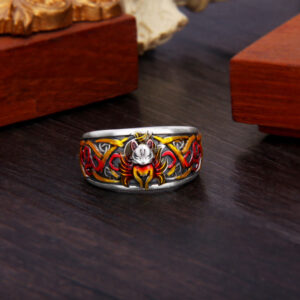 Buddha Stones 999 Sterling Silver Nine Tailed Fox Success Protection Ring Ring BS 999 Sterling Silver