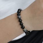 Buddha Stones Black Obsidian Black Glitter Stone Purification Bracelet Bracelet BS 9