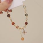 Buddha Stones Natural Fu Lu Shou Rainbow Crystal Rutilated Quartz Wealth Butterfly Charm Bracelet Bracelet BS 9