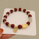 Buddha Stones Year Of The Dragon Red Agate Strawberry Quartz Black Obsidian Jade Garnet Pearl Cinnabar Dumpling Dragon Luck Fu Character Bracelet Bracelet BS Cinnabar(Wrist Circumference 14-19cm)