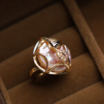 Buddha Stones Pearl Copper Plated Gold Flower Happiness Wealth Ring Ring BS 1