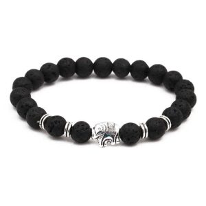 Buddha Stones Lava Rock Tiger Eye Stone Elephant Diffuser Peace Healing Bracelet Bracelet BS Lava Rock