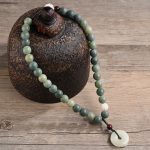 Buddha Stones Cyan Bodhi Seed Lotus Jade Peace Buckle Wisdom Double Wrap Bracelet Mala Bracelet BS 7