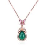 Buddha Stones 925 Sterling Silver Green Chalcedony Butterfly Zircon Courage Necklace Pendant Necklaces & Pendants BS 4