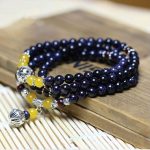 Buddha Stones Blue Sandstone Wealth Charm Bracelet Mala Mala Bracelet BS 3