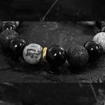 Buddha Stones Black Obsidian Lava Rock Stone Yin Yang Strength Bracelet Bracelet BS 6