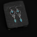 Buddha Stones 925 Sterling Silver Vintage Turquoise Waterdrop Pattern Balance Drop Dangle Earrings Earrings BS 7