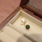 Buddha Stones Natural Butterfly Tridacna Stone Cyan Jade Copper Plated Gold Calm Necklace Pendant Ring Earrings Set Bracelet Necklaces & Pendants BS 3