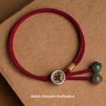 Buddha Stones 925 Sterling Silver Handmade Chinese Zodiac Natal Buddha Cyan Bodhi Seed Protection Braided Red String Bracelet Bracelet BS Rabbit-Manjushri Bodhisattva(Wrist Circumference 14-18cm)