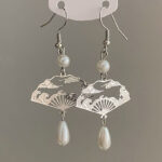 Buddha Stones Copper Fan Auspicious Clouds Pearl Healing Drop Earrings 3