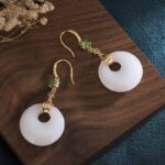 Buddha Stones FengShui White Jade Blessing Drop Earrings Earrings BS 8