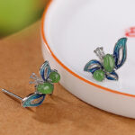 Buddha Stones 925 Sterling Silver Plated Gold Natural Cyan Jade Butterfly Luck Healing Earrings Earrings BS 10