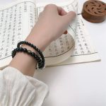 Buddha Stones 999 Sterling Silver Black Obsidian Fulfillment Strength Double Layer Bracelet Bracelet BS 7