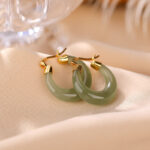 Buddha Stones Round Jade Cyan Jade Prosperity Luck Drop Earrings Earrings BS Cyan Jade
