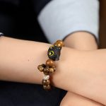 Buddha Stones Green Sandalwood Ebony Wood Cat Peace Soothing Bracelet Bracelet BS 3
