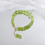 Buddha Stones Green Bamboo Pattern Liuli Crystal Moss Agate Wealth Chain Bracelet Bracelet BS 3