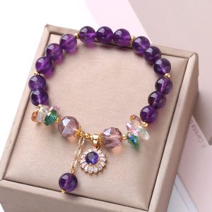 Buddha Stones Natural Amethyst Zircon Sun Healing Spiritual Charm Bracelet Bracelet BS Amethyst(Spiritual Awareness♥Inner Peace)