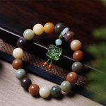 Buddha Stones Natural Multicolored Gradient Bodhi Seed Liuli Glass Charm Peace Bracelet Bracelet BS Bodhi Seed Green Liuli Glass Charm(Wrist Circumference 14-17cm)