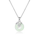 Buddha Stones 925 Sterling Silver Hetian Jade Bamboo Leaf Peace Buckle Prosperity Necklace Pendant Necklaces & Pendants BS 6