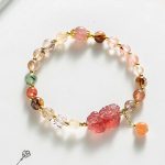 Buddha Stones Natural Rutilated Quartz Strawberry Quartz PiXiu Wealth Bracelet Bracelet BS Rutilated Quartz(Auspiciousness♥Courage)(Wrist Circumference 14-17cm)