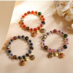 Buddha Stones Colorful Candy Agate Gold Swallowing Beast Family Liuli Glass Bead Strength Bracelet Bracelet BS 9