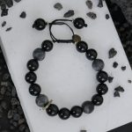 Buddha Stones Black Obsidian Black Glitter Stone Purification Bracelet Bracelet BS 11