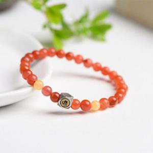 Buddha Stones 925 Sterling Silver Chinese Zodiac Natal Buddha Amulet Red Agate Amber Self-acceptance Bracelet Bracelet BS Dog/Pig-Amitabha Buddha 8mm