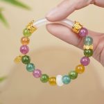 Buddha Stones Colorful Tourmaline Chalcedony Positive Fu Character Charm Bracelet Bracelet BS Tourmaline(Wrist Circumference 14-15cm)
