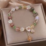 Buddha Stones Strawberry Quartz Rutilated Quartz Fluorite Flower Healing Bracelet Bracelet BS 14