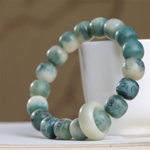 Buddha Stones Bodhi Seed Om Mani Padme Hum Engraved Keep Away Evil Spirits Bracelet Bracelet BS Barrel Bead 11*12mm