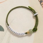 Buddha Stones 925 Sterling Silver Hetian Jade Bead Luck Braided Rope Bracelet 1