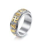 Buddha Stones Six True Words Balance Calm Titanium Steel Ring Rings BS Silver&Gold US12
