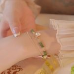 Buddha Stones 14k Gold Plated Copper Peridot Bamboo Flower Wealth Double Layer Bracelet 8
