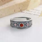 Buddha Stones 925 Sterling Silver Embedded Red Agate Auspicious Clouds Logical Thinking Ring 6