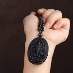 Buddha Stones Tibetan Obsidian Ganesh Ganpati Elephant Wealth Amulet Necklace Necklace BS 7