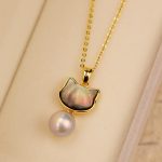 Buddha Stones Natural Pearl Copper Cat Healing Necklace Pendant Earrings Bracelet Necklaces & Pendants BS 6