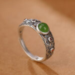 Buddha Stones 925 Sterling Silver Hetian Cyan Jade Harmony Adjustable Ring Ring BS 3