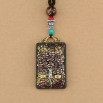 Buddha Stones Tibet God Of Wealth Money Tree Golden Phoenix Thangka Ebony Peace Necklace Pendant Necklaces & Pendants BS 11