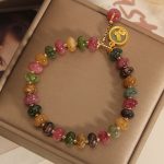 Buddha Stones Natural Colorful Tourmaline Cute Rabbit Charm Positive Bracelet Bracelet BS 3