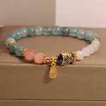 Buddha Stones Jade Yanyuan Agate White Jade Koi Fish Scripture Charm Luck Bracelet Bracelet BS Jade&Koi Fish(Wrist Circumference 14-16cm)