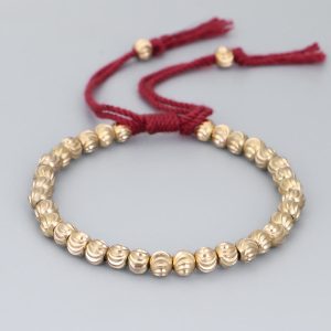 Buddha Stones Tibetan Handmade Copper Bead Luck String Bracelet Bracelet BS Red(Wrist Circumference 14-26cm)