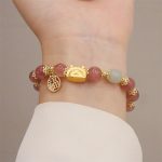Buddha Stones Year Of The Dragon Red Agate Strawberry Quartz Black Obsidian Jade Garnet Pearl Cinnabar Dumpling Dragon Luck Fu Character Bracelet Bracelet BS 12