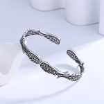 Buddha Stones Angel Wings Feather Pattern Carved Luck Cuff Bracelet Bangle Bracelet Bangle BS 2